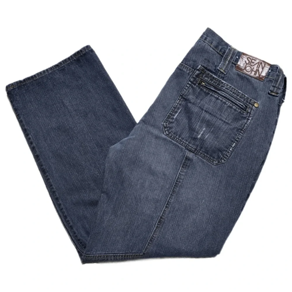 VTG‎ Sean John Baggy Jeans Mens 42x34 8 Pocket Blue Skater Grunge Wide Leg Y2K